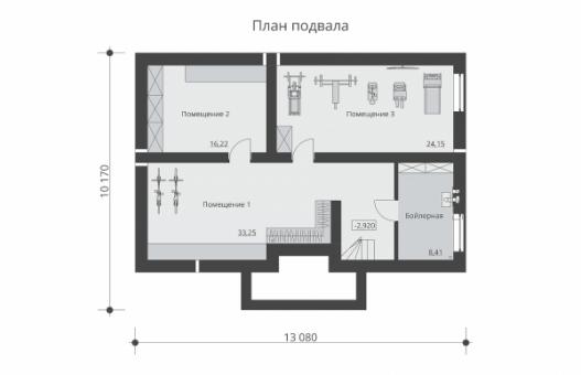 Одноэтажный дом с подвалом и тремя спальнями